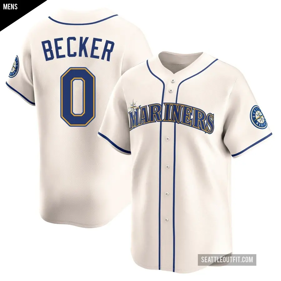 Men's Seattle Mariners ＃0 Nick Becker Limited Cream Alternate Jersey