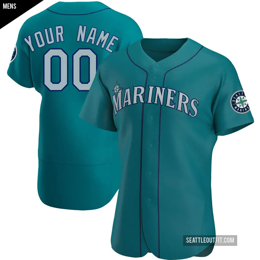 Men's Seattle Mariners ＃00 Custom Authentic Aqua Alternate Jersey