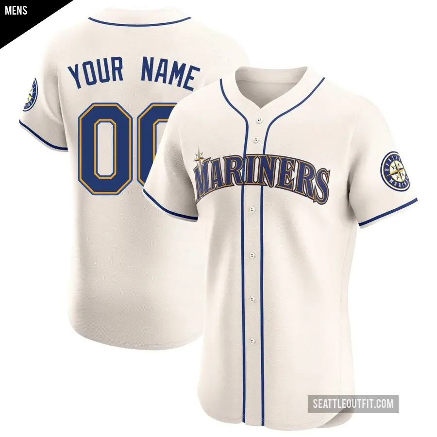 Men's Seattle Mariners ＃00 Custom Elite Cream Alternate Jersey