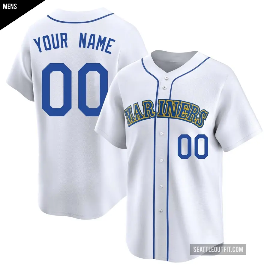 Men's Seattle Mariners ＃00 Custom Limited White Throwback Cooperstown Collection Jersey