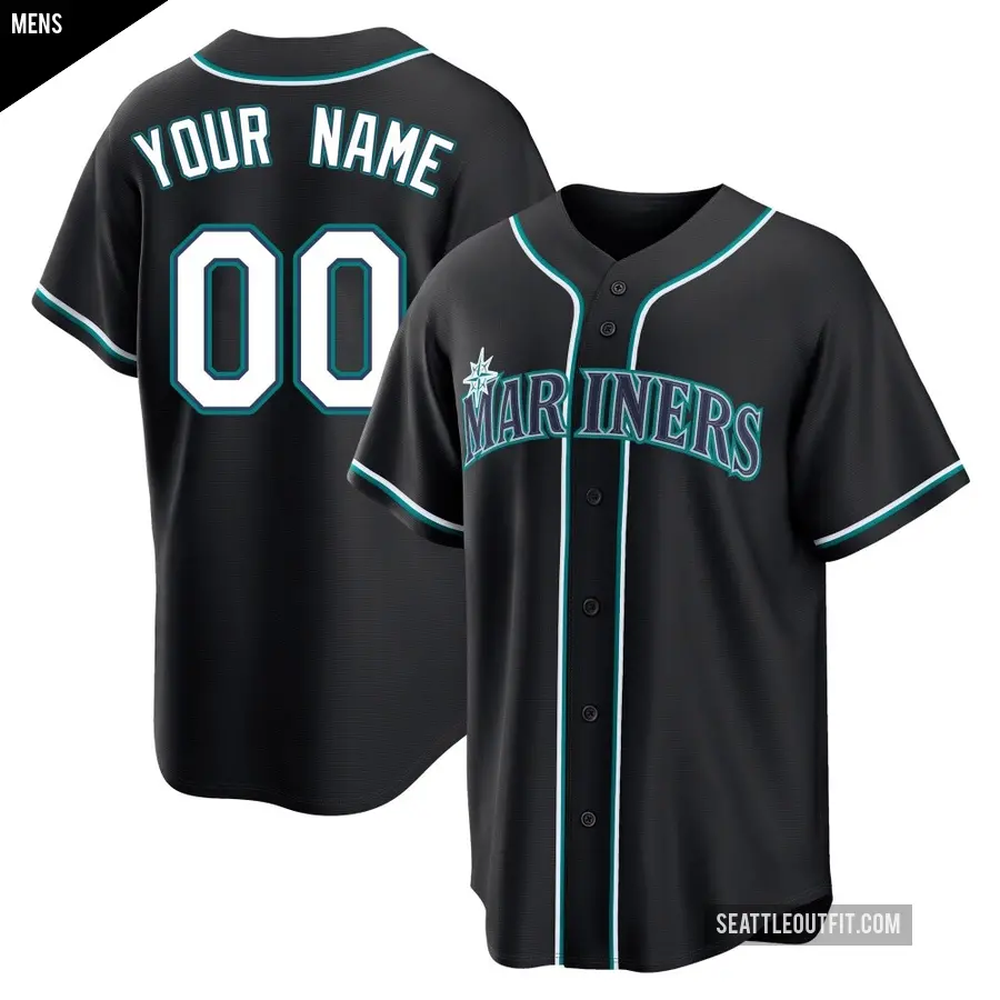 Men's Seattle Mariners ＃00 Custom Replica Black Fashion Out Jersey