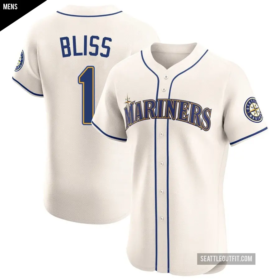 Men's Seattle Mariners ＃1 Ryan Bliss Elite Cream Alternate Jersey