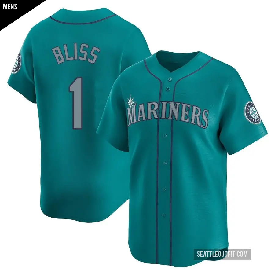 Men's Seattle Mariners ＃1 Ryan Bliss Limited Aqua Alternate Jersey