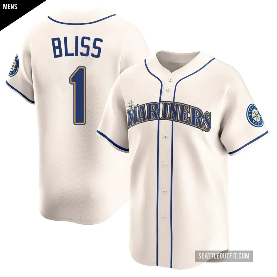 Men's Seattle Mariners ＃1 Ryan Bliss Limited Cream Alternate Jersey