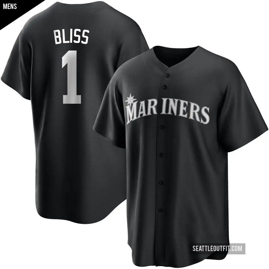 Men's Seattle Mariners ＃1 Ryan Bliss Replica Black/White Jersey