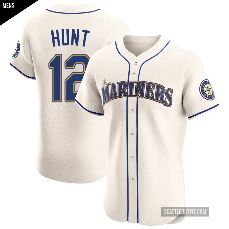 Men's Seattle Mariners ＃12 Blake Hunt Elite Cream Alternate Jersey