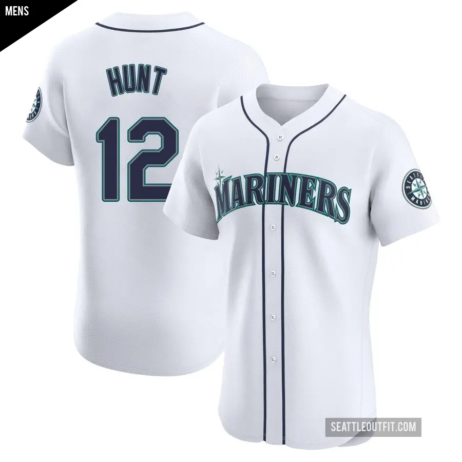 Men's Seattle Mariners ＃12 Blake Hunt Elite White Home Jersey