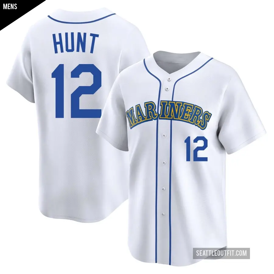 Men's Seattle Mariners ＃12 Blake Hunt Limited White Throwback Cooperstown Collection Jersey