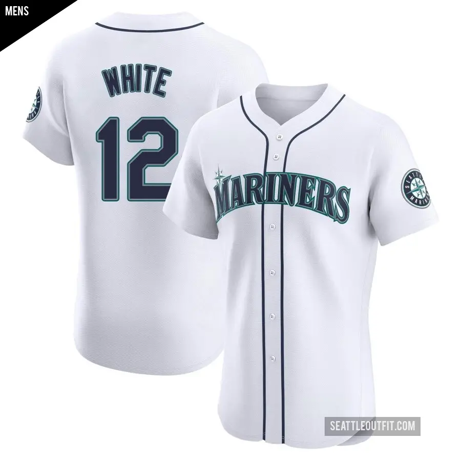 Men's Seattle Mariners ＃12 Evan White Elite White Home Jersey