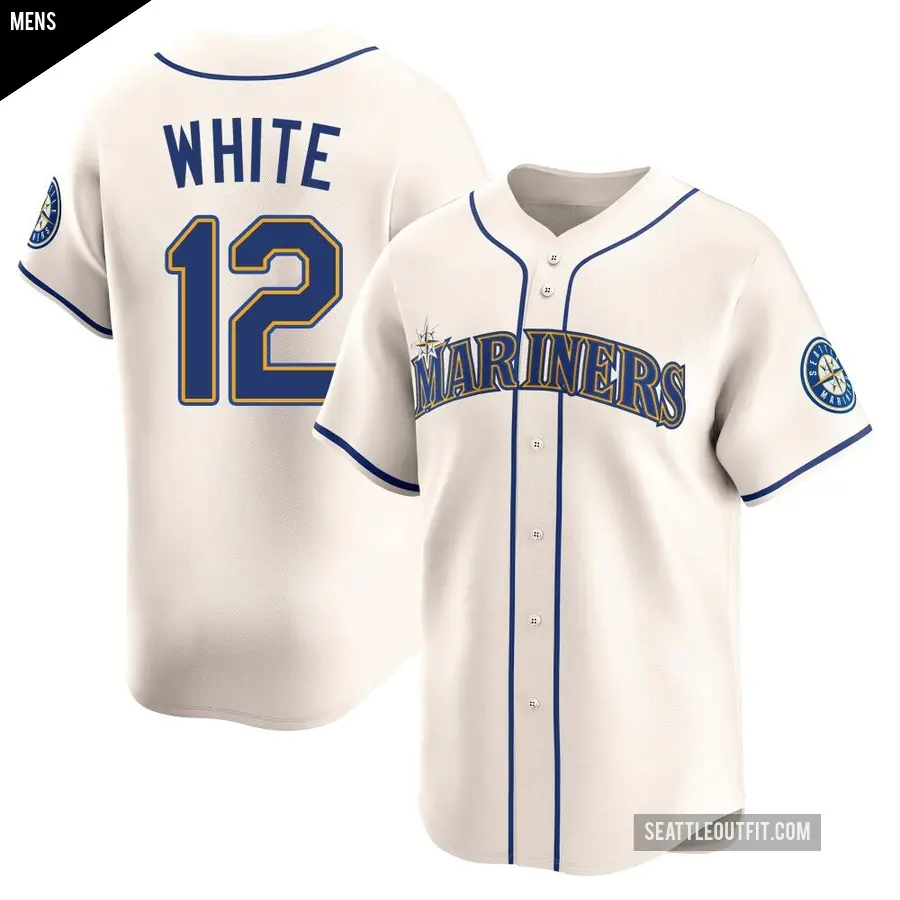 Men's Seattle Mariners ＃12 Evan White Limited White Cream Alternate Jersey