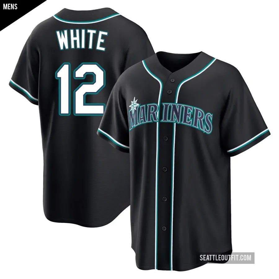 Men's Seattle Mariners ＃12 Evan White Replica White Black Fashion Out Jersey