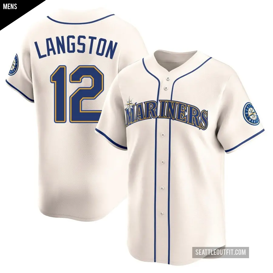 Men's Seattle Mariners ＃12 Mark Langston Limited Cream Alternate Jersey