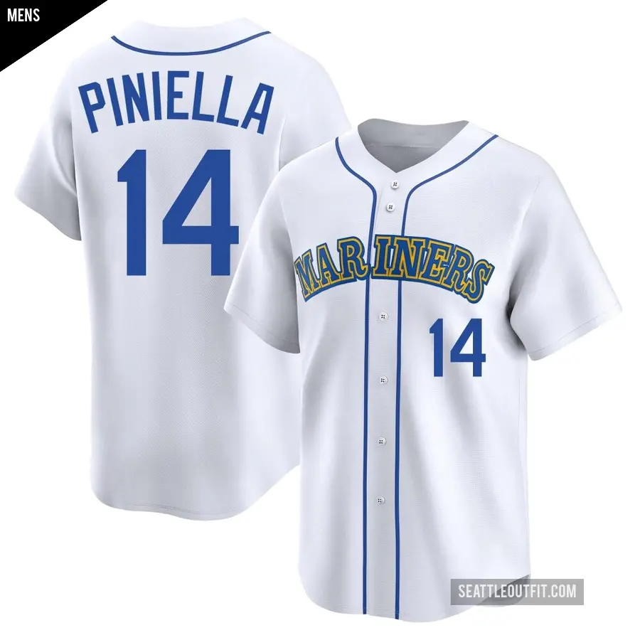 Men's Seattle Mariners ＃14 Lou Piniella Limited White Throwback Cooperstown Collection Jersey