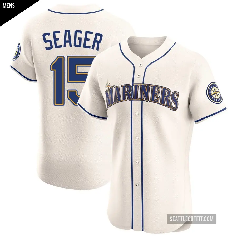 Men's Seattle Mariners ＃15 Kyle Seager Elite Cream Alternate Jersey