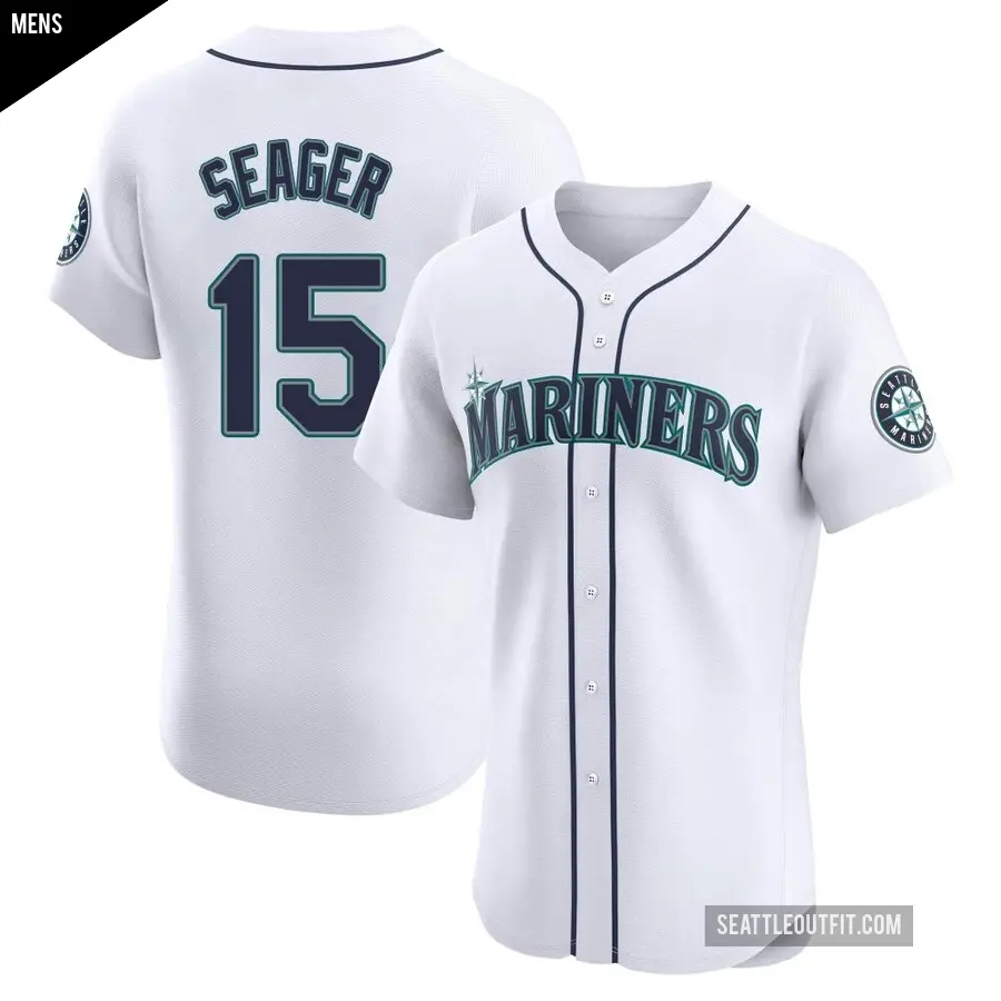 Men's Seattle Mariners ＃15 Kyle Seager Elite White Home Jersey