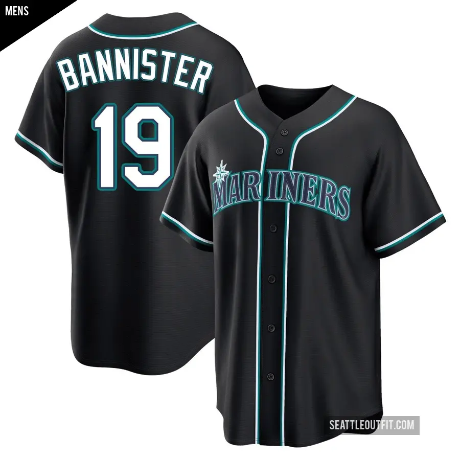 Men's Seattle Mariners ＃19 Floyd Bannister Replica Black Fashion Out Jersey