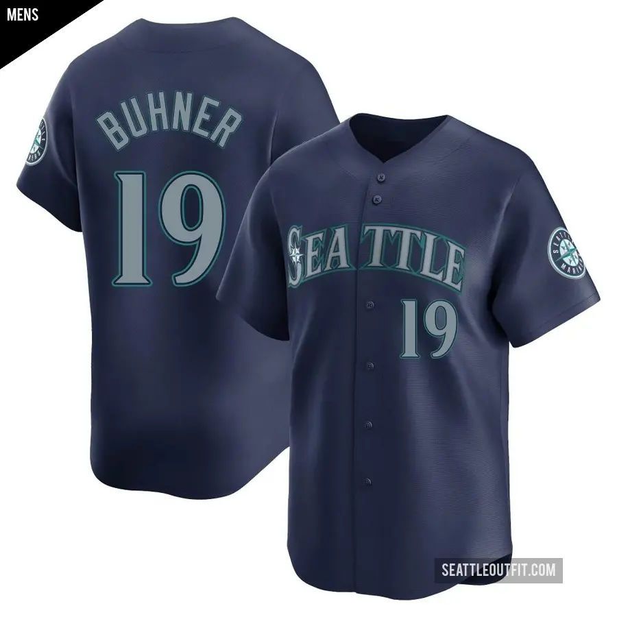 Men's Seattle Mariners ＃19 Jay Buhner Limited Navy Road Jersey