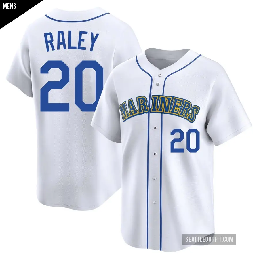 Men's Seattle Mariners ＃20 Luke Raley Limited White Throwback Cooperstown Collection Jersey