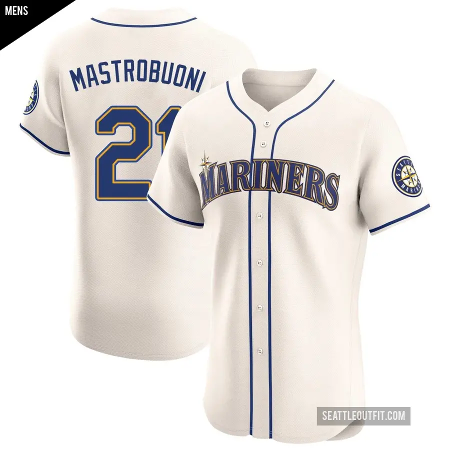 Men's Seattle Mariners ＃21 Miles Mastrobuoni Elite Cream Alternate Jersey