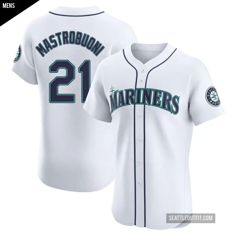 Men's Seattle Mariners ＃21 Miles Mastrobuoni Elite White Home Jersey