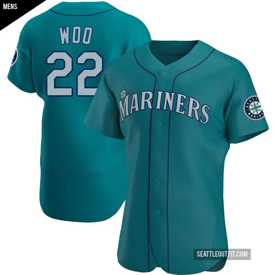 Men's Seattle Mariners ＃22 Bryan Woo Authentic Aqua Alternate Jersey