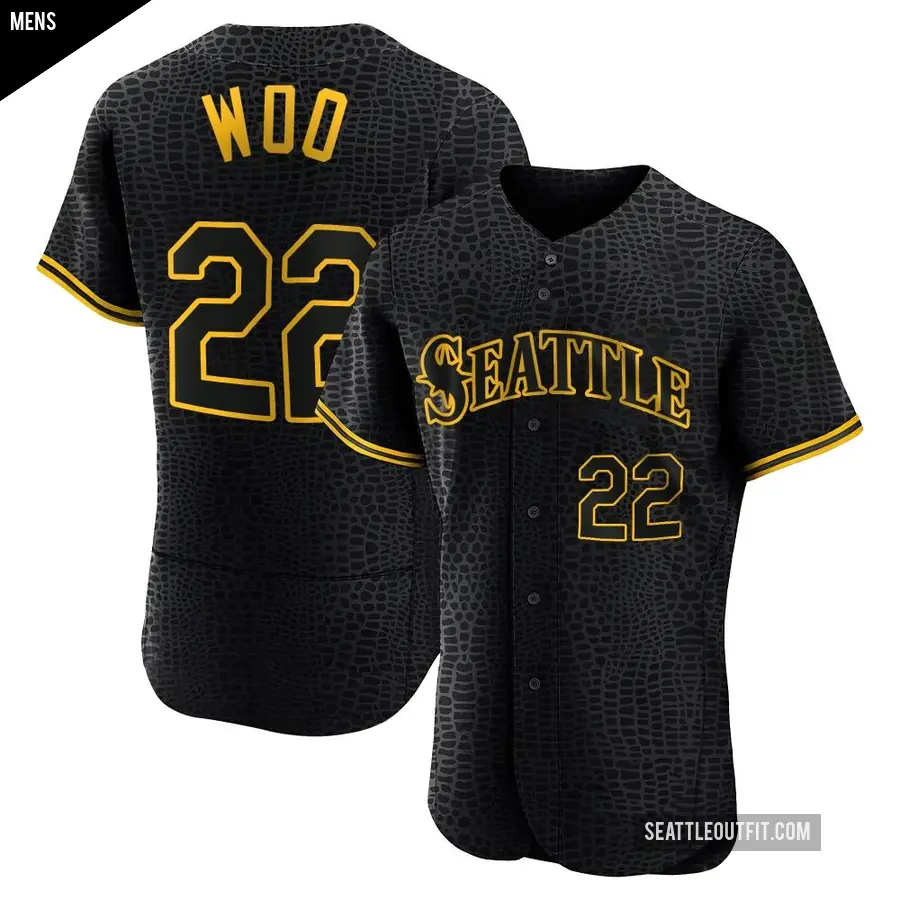 Men's Seattle Mariners ＃22 Bryan Woo Authentic Black Snake Skin City Jersey