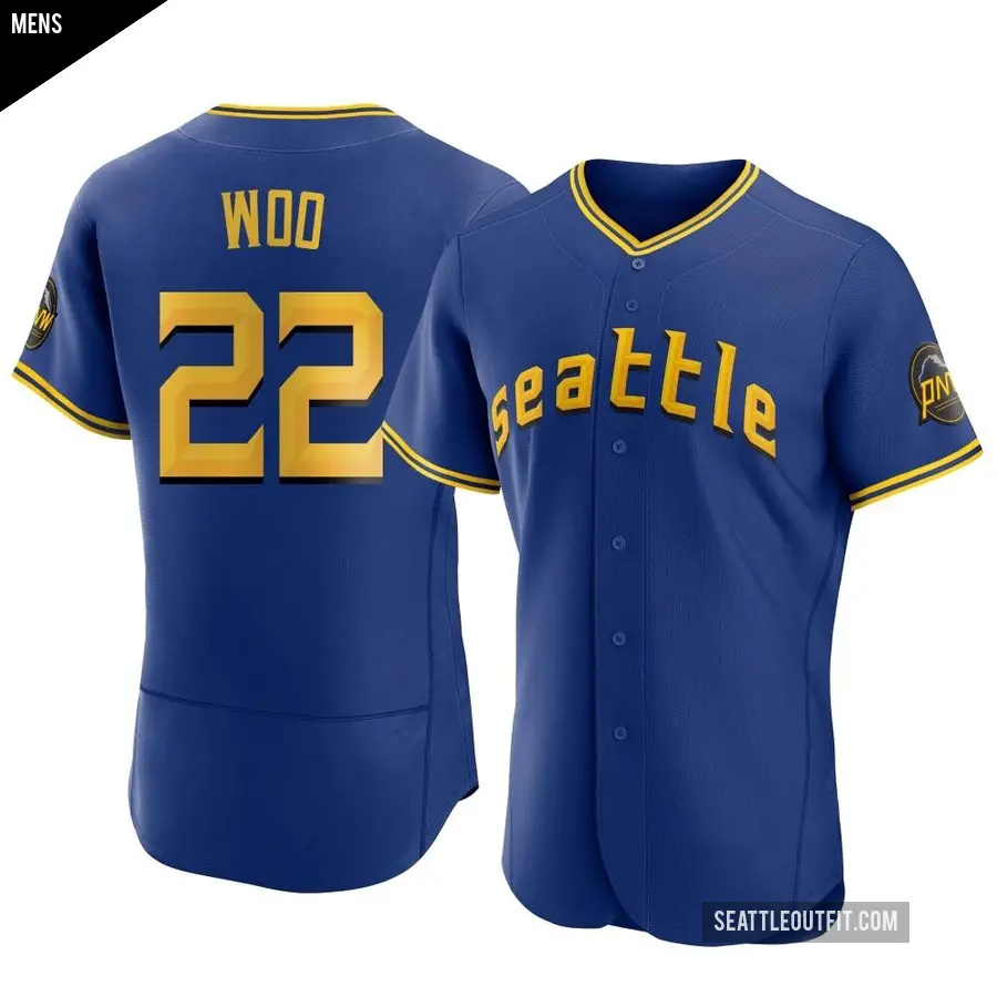 Men's Seattle Mariners ＃22 Bryan Woo Authentic Royal 2023 City Connect Jersey