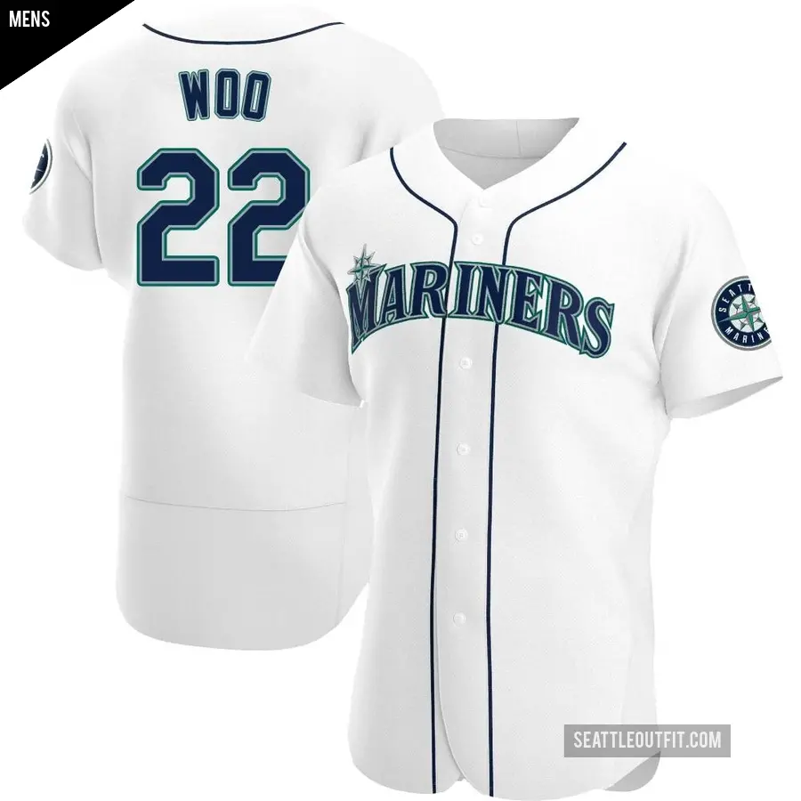 Men's Seattle Mariners ＃22 Bryan Woo Authentic White Home Jersey