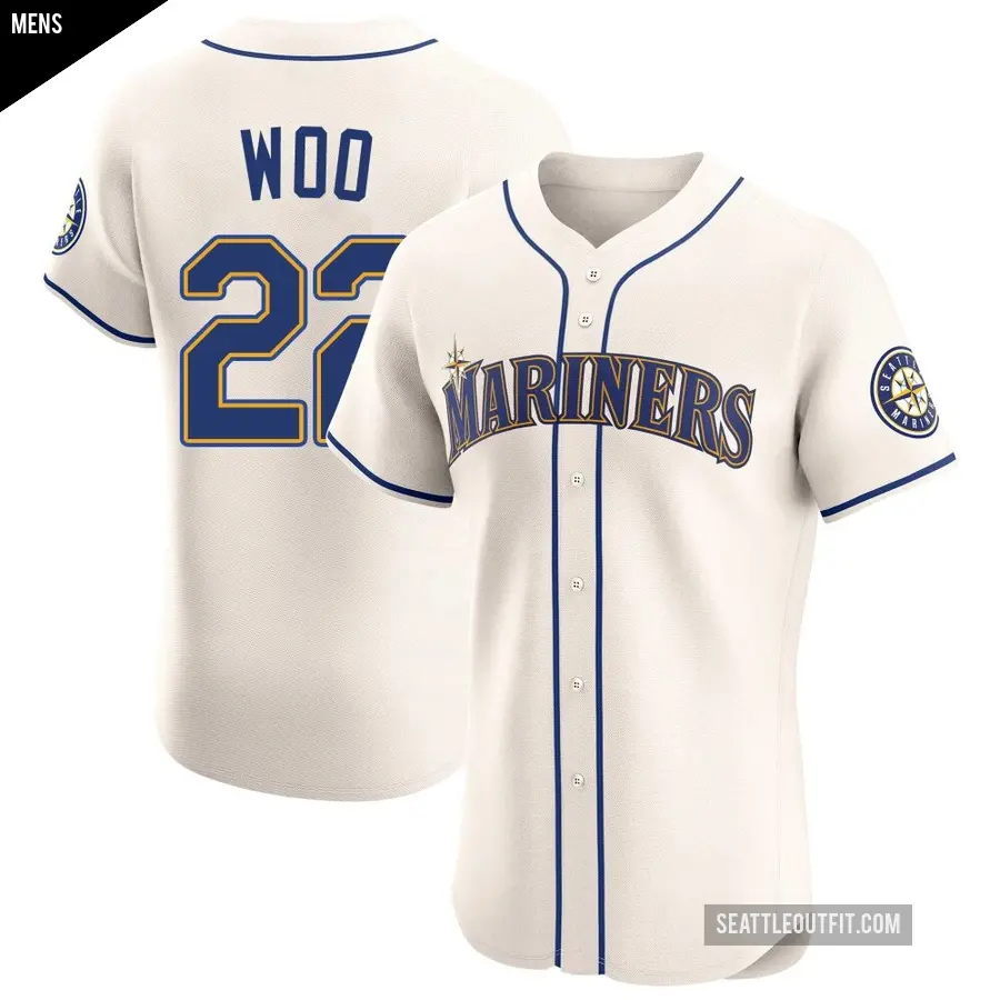 Men's Seattle Mariners ＃22 Bryan Woo Elite Cream Alternate Jersey