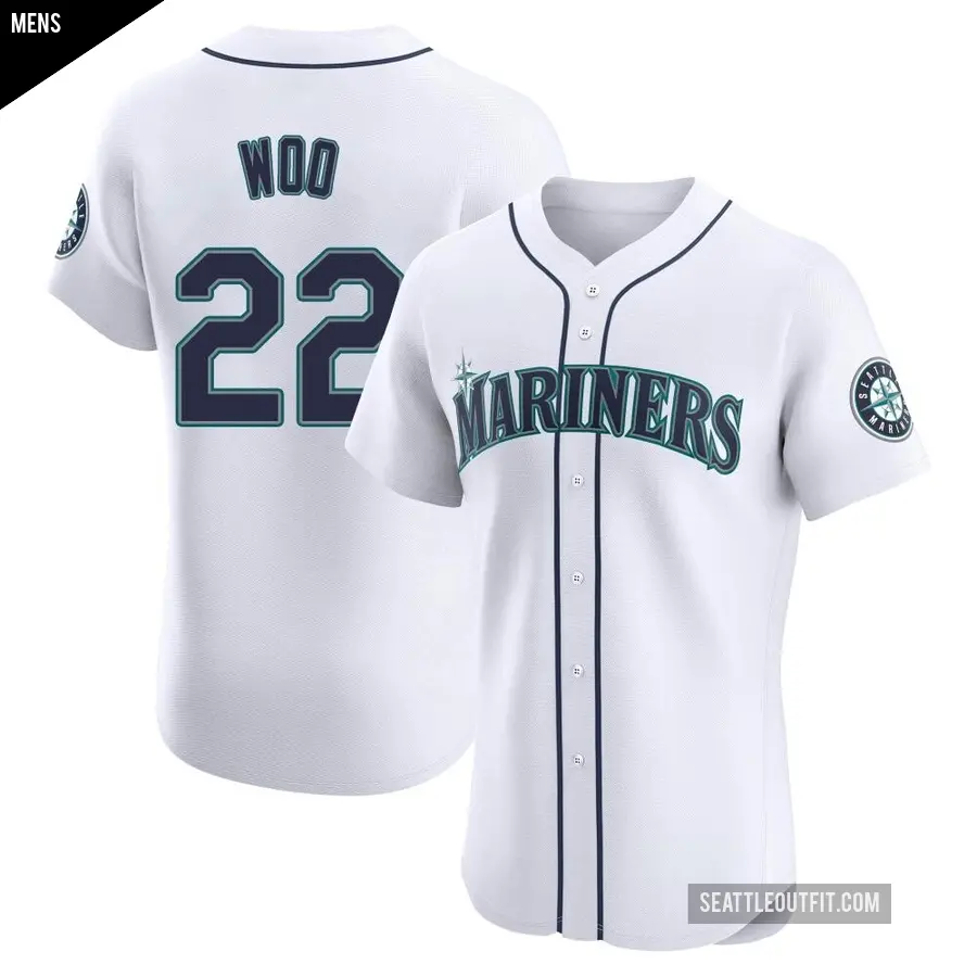 Men's Seattle Mariners ＃22 Bryan Woo Elite White Home Jersey