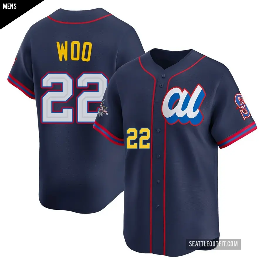 Men's Seattle Mariners ＃22 Bryan Woo Limited Navy American League 2025 All-Star Edition Jersey