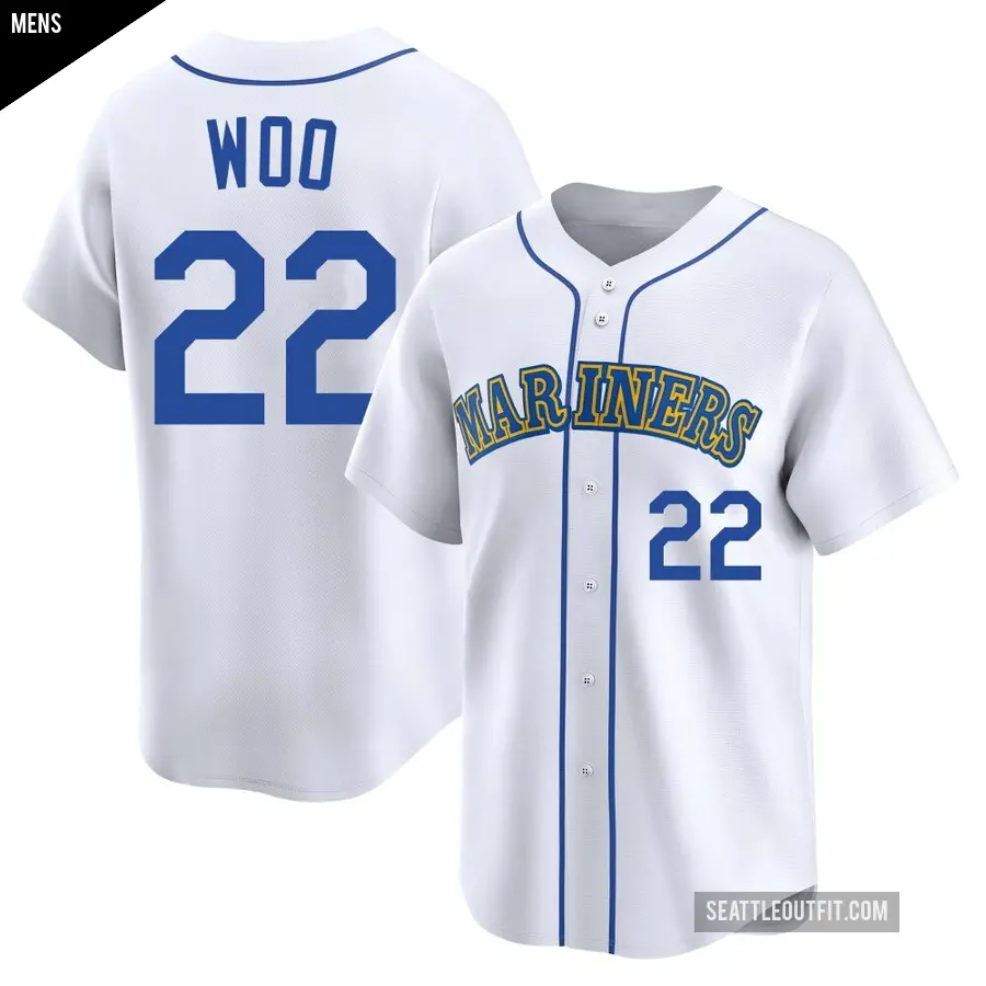 Men's Seattle Mariners ＃22 Bryan Woo Limited White Throwback Cooperstown Collection Jersey