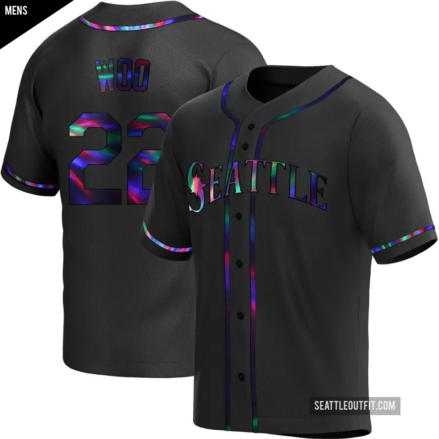 Men's Seattle Mariners ＃22 Bryan Woo Replica Black Holographic Alternate Jersey