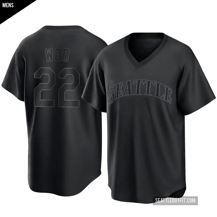 Men's Seattle Mariners ＃22 Bryan Woo Replica Black Pitch Fashion Jersey
