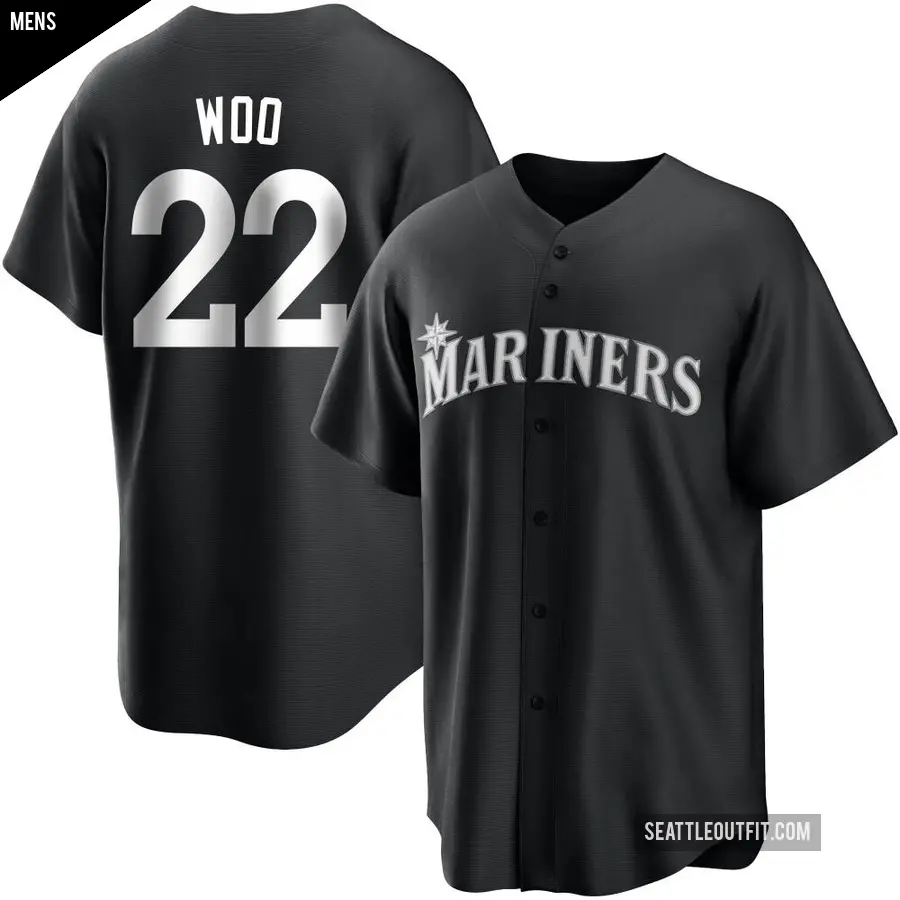 Men's Seattle Mariners ＃22 Bryan Woo Replica Black/White Jersey