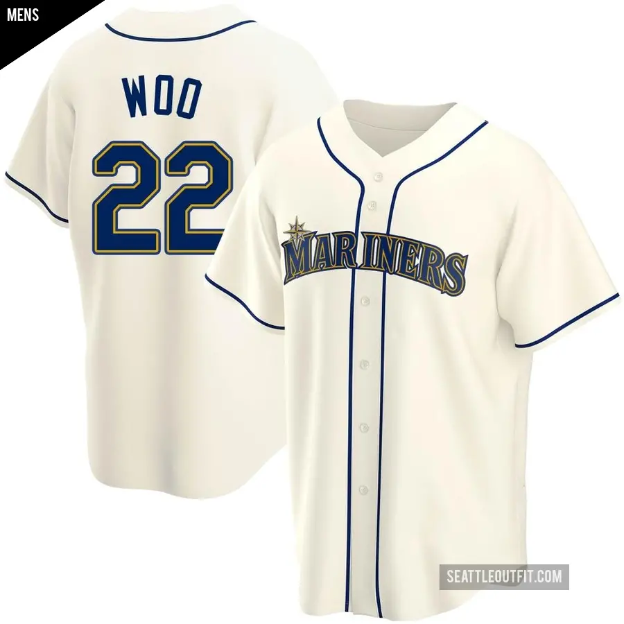 Men's Seattle Mariners ＃22 Bryan Woo Replica Cream Alternate Jersey