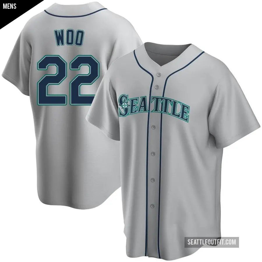 Men's Seattle Mariners ＃22 Bryan Woo Replica Gray Road Jersey