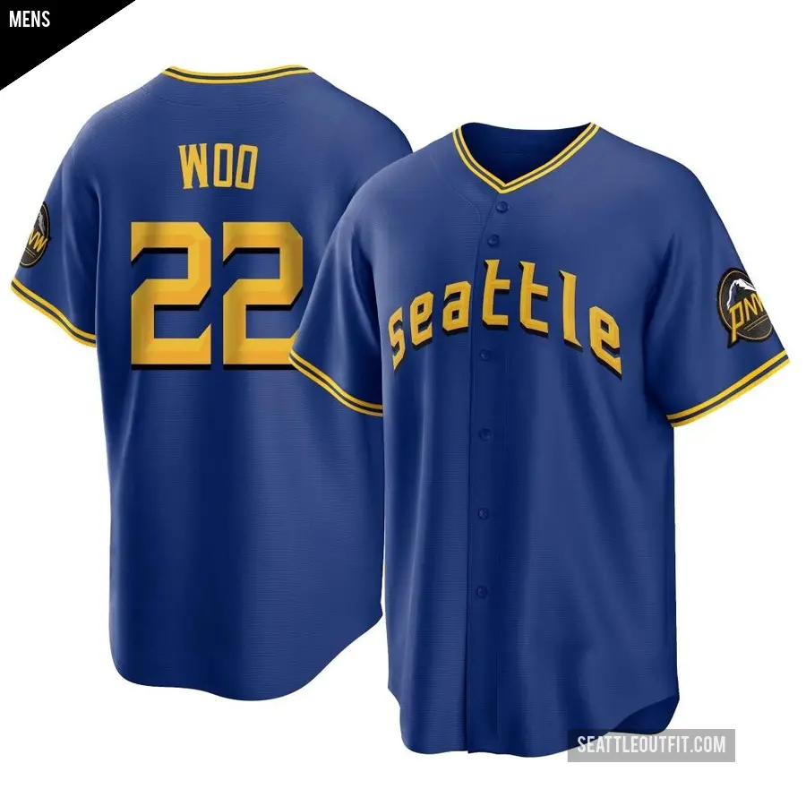 Men's Seattle Mariners ＃22 Bryan Woo Replica Royal 2023 City Connect Jersey