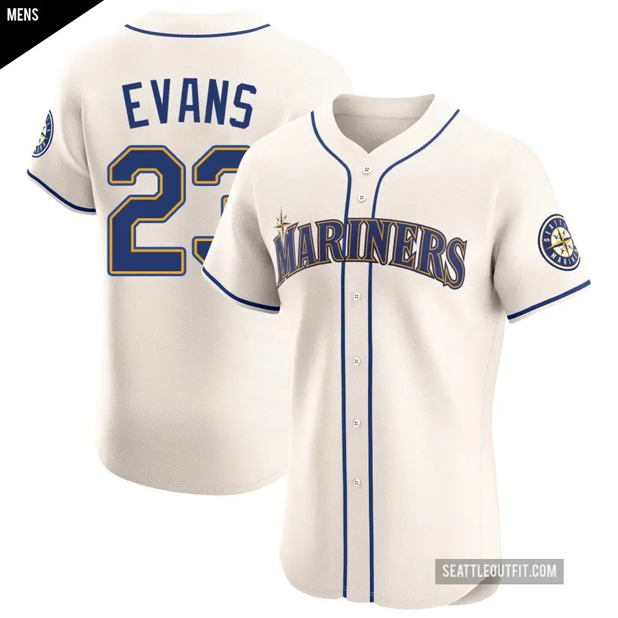 Men's Seattle Mariners ＃23 Logan Evans Elite Cream Alternate Jersey