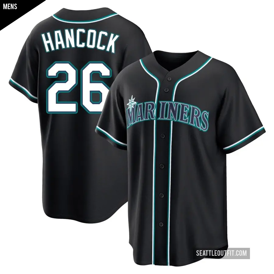 Men's Seattle Mariners ＃26 Emerson Hancock Replica Black Fashion Out Jersey