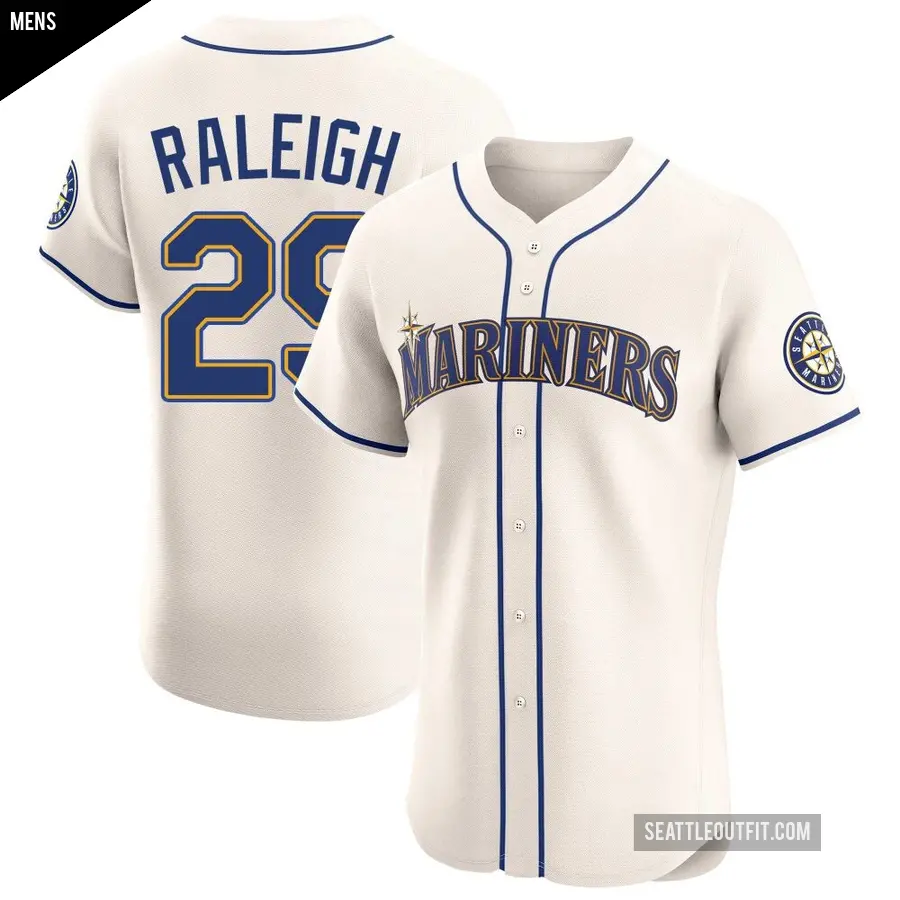 Men's Seattle Mariners ＃29 Cal Raleigh Elite Cream Alternate Jersey