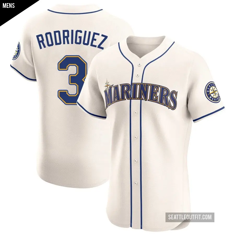 Men's Seattle Mariners ＃3 Alex Rodriguez Elite Cream Alternate Jersey