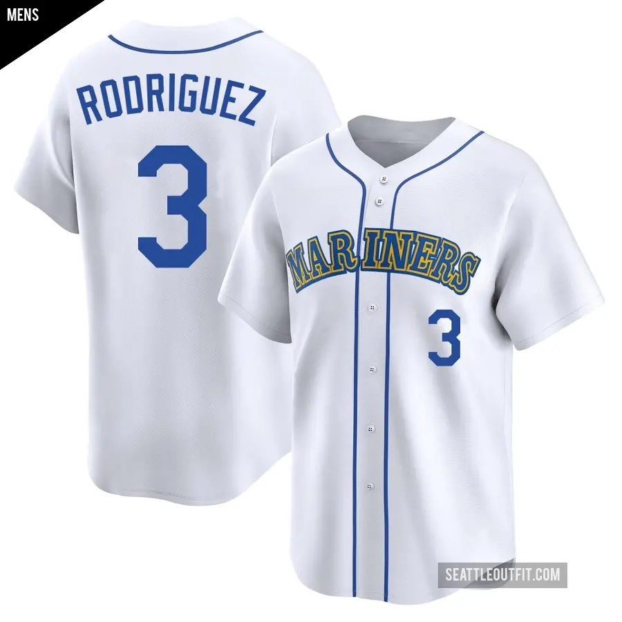 Men's Seattle Mariners ＃3 Alex Rodriguez Limited White Throwback Cooperstown Collection Jersey