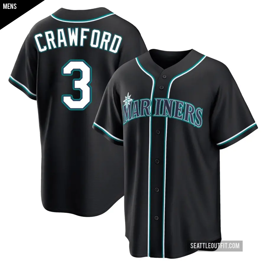 Men's Seattle Mariners ＃3 J.P. Crawford Replica Black Fashion Out Jersey