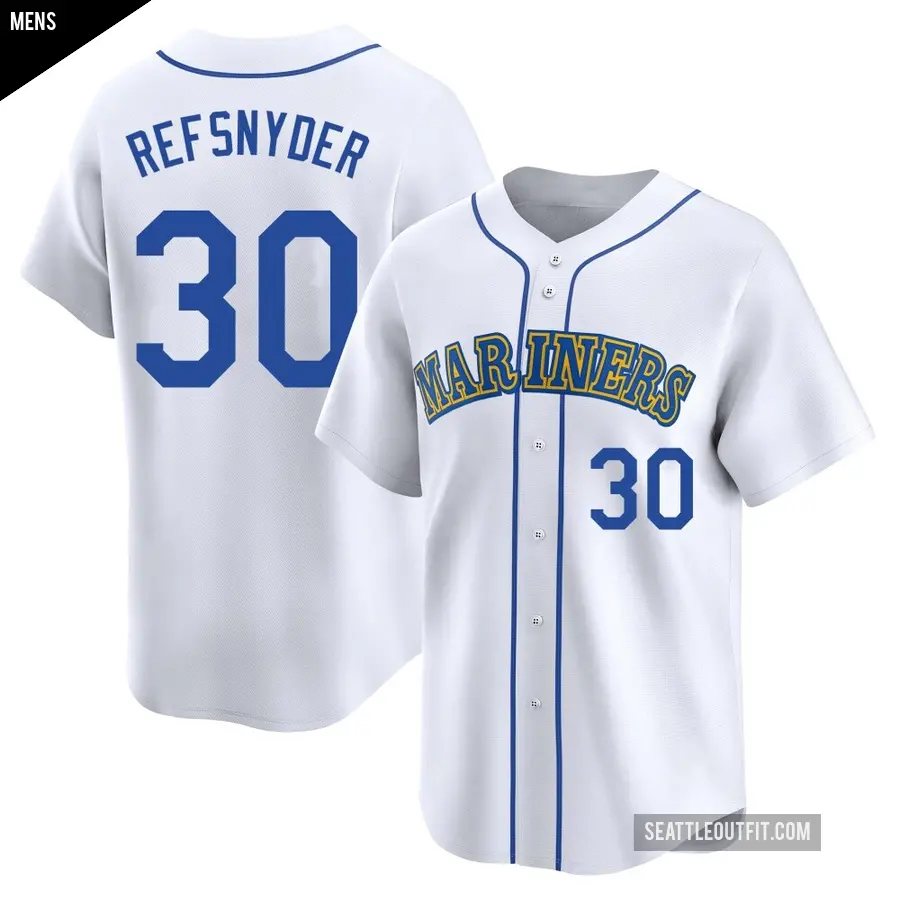Men's Seattle Mariners ＃30 Rob Refsnyder Limited White Throwback Cooperstown Collection Jersey
