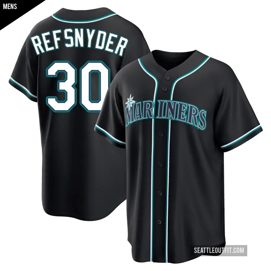 Men's Seattle Mariners ＃30 Rob Refsnyder Replica Black Fashion Out Jersey