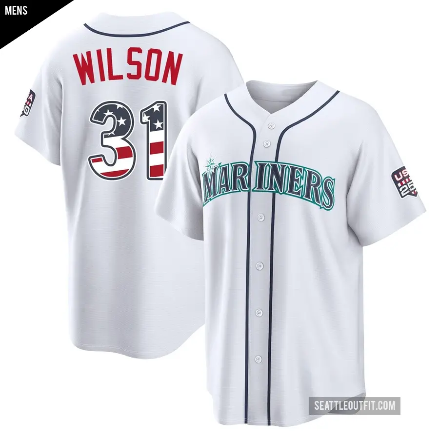 Men's Seattle Mariners ＃31 Weston Wilson Limited White USA 250 Fourth Of July Home Stadium Jersey