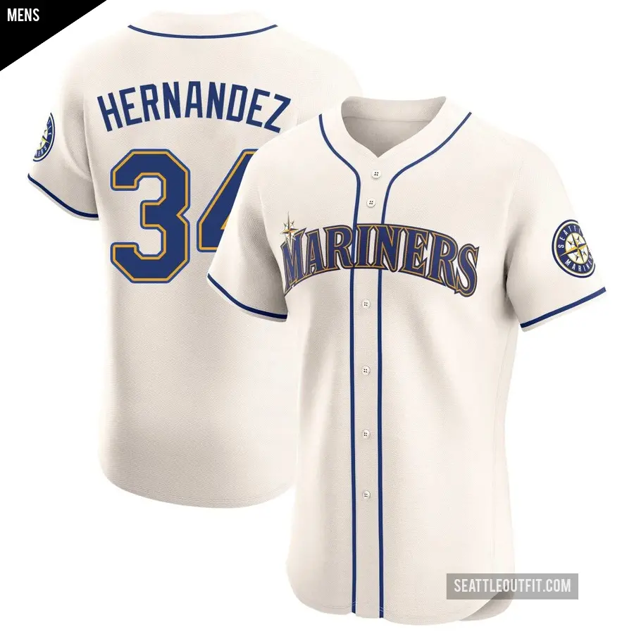 Men's Seattle Mariners ＃34 Felix Hernandez Elite Cream Alternate Jersey