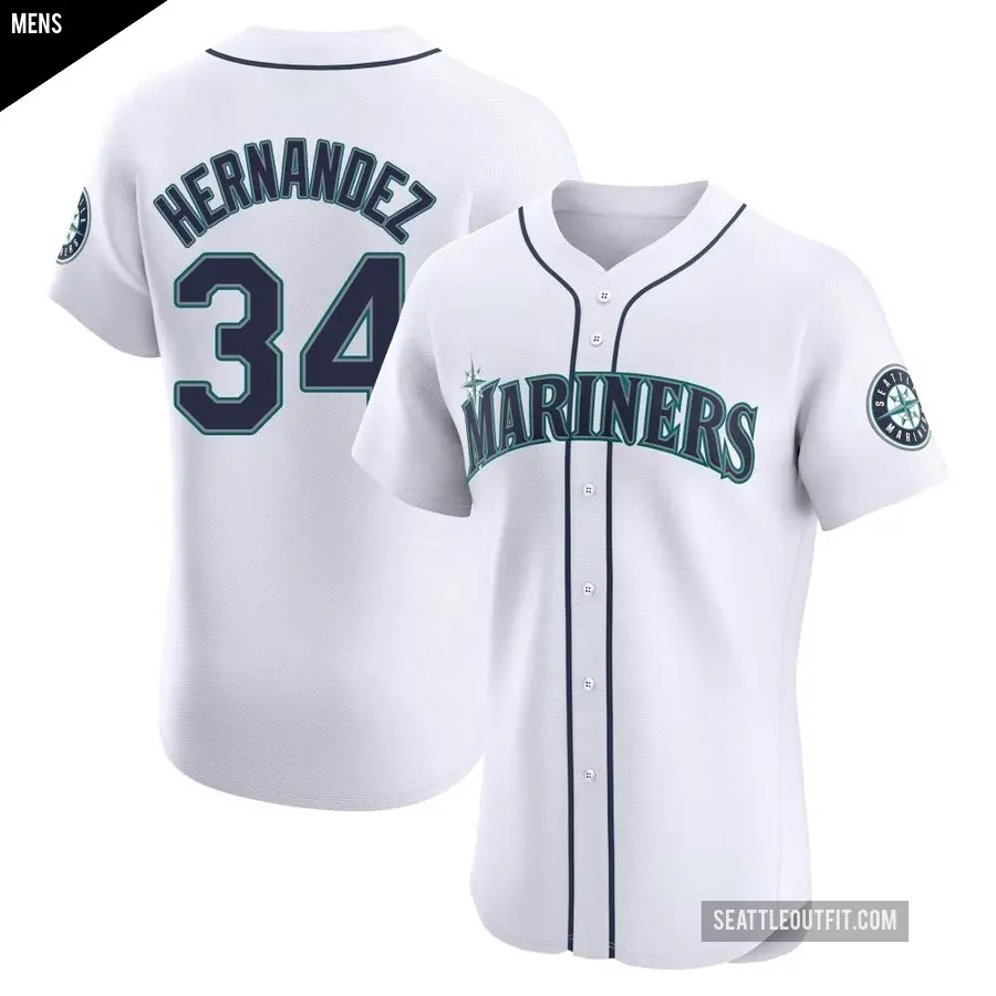 Men's Seattle Mariners ＃34 Felix Hernandez Elite White Home Jersey