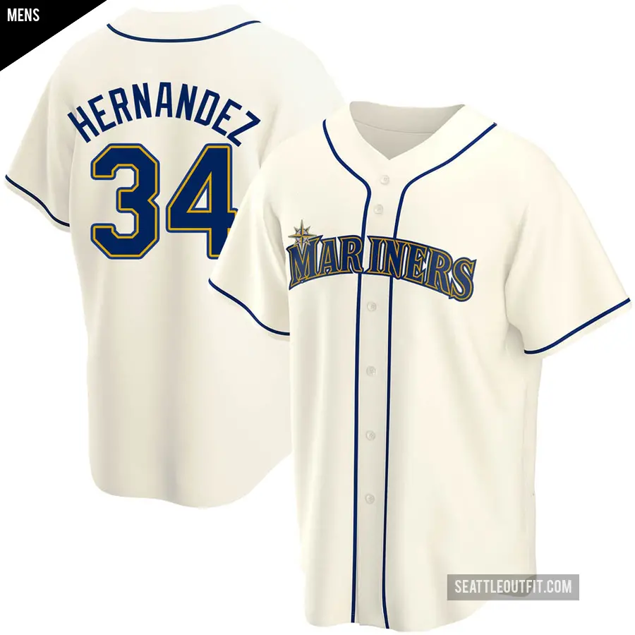 Men&#039;s Seattle Mariners &#65283;34 Felix Hernandez Replica Cream Alternate Jersey